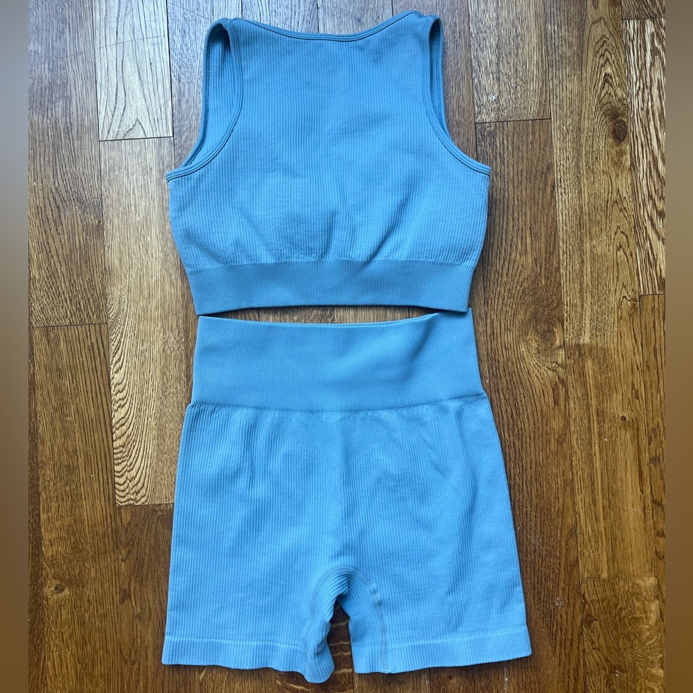 Blue Ribbed Women's Workout Set - Picture 2 of 8